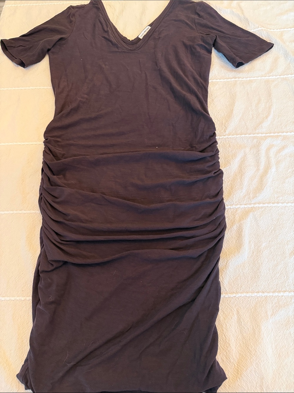James Perse black short sleeve raglan ruched sides dress sz 3 (L) midi length